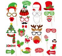 Christmas Photo Booth Props, 32Pcs Christmas Selfie Props, DIY Xmas Theme Photography Backdrop Decoration, Funny Photo Booth Props for Christmas, New Year Party, Winter Festival Decor