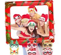 Christmas Photo Booth Props and 6 Pcs Christmas Glasses Christmas Activities Glitter Glasses Christmas Photo Props Frame for Winter Xmas Holiday New Year Party Favors Supplies Games, One Size Fits All