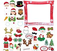Christmas Photo Booth Props Inflatable,Large Red Christmas Photo Booth Frame with 32Pcs Christmas Photo Props,Christmas Party Photo Booth Props Frame for Kids Adults Christmas Party Games Accessories