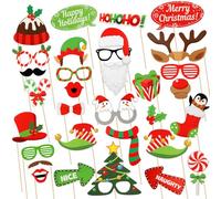 Christmas Photo Booth Props, Kaluofan 32 PCS Christmas Selfie Props Party Decorations, Xmas Photo Booth for Photography for Adults and Kids, Funny DIY Party Prop for Xmas Decoration