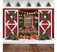 Christmas Photography Backdrop Red Barn Door Pine Tree Toy Gift Warm Winter Hot Cho te Bar Xmas Background Party Banner Decor 180X120cm