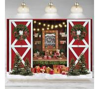 Christmas Photography Backdrop Red Barn Door Pine Tree Toy Winter Hot Cho te Bar Xmas Holiday Background Party Banner 350x230cm