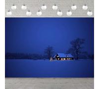 Christmas Photography Backdrop Rustic Village Night View Trees Snowing Shining Lights Blue Sky Winter Xmas Background 200x140CM