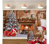 Christmas Photography Backdrop Xmas Fireplace Party Background Christmas Tree Xmas Gifts Decorative Banner Winter Holiday Family Party Photo Props (7x5FT)