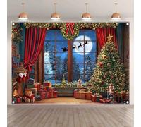 Christmas photography background with moon deer tree red s snowman starry sky forest holiday wall hanging flag