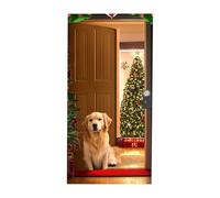 Christmas Photography Canvas, 213 x 91 cm Santa and Dog Wall Decorations, Christmas Wall Decorations for Family Photo, Birthday, Wedding, New Year, Holiday, Winter Holiday, Fireplace Door