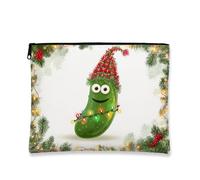 Christmas Pickle Cosmetic Bag, Cute Cartoon Holiday Makeup Pouch for Women, Portable Zipper Organizer, Winter Skincare Travel Bag, Green, 7x9 Inch, Pickle