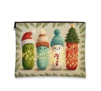 Christmas Pickle Makeup Bag, Cute Fanciful Cosmetic Travel Pouch for Women, Portable Small Canvas Zipper Organizer, Holiday Skincare Toiletry Bag, Green, 7x9 Inch, Pickle