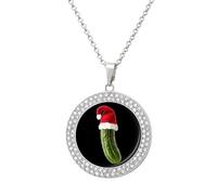 Christmas Pickle Women's Necklaces Round Crystal Pendant Jewelry Party Wedding