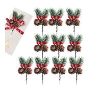 Christmas Picks - 10-Piece Holiday Stems, Artificial Pine Branches | Red Pine Cones and Mini Needle Cuttings for Wedding Setup, Greeting Cards, Party Planners, Floral Arrangements, Wreaths