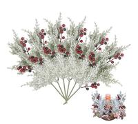 Christmas Picks 6Pcs Christmas Tree Picks 19" Snowy Artificial Cedar with Red Berries, Cedar Greenery Branches Stems for Home Wedding Decor