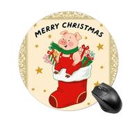 Christmas Pig Print Round Mouse Pads Non-Slip Rubber Base Mouse Mat Cute Mousepad Funny Computer Desk Accessories for Office Home Gaming Work 7.8 X7.8 Inch