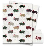 Christmas Pigs Wrapping Paper- 2 Sheets of Gift Wrap and Tags - 70x50cm By Jonathan Glick Designs - Pigs in Santa Hats - Recyclable & Eco Friendly, White