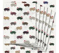 Christmas Pigs Wrapping Paper - 6 Sheets of Giftwrap and Tags - 70x50cm - Pigs in Santa Hats - Recyclable & Eco Friendly - Pig Wrapping Paper