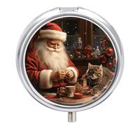 Christmas Pill Box Santa Claus Sewing Tree Cute Round Portable Pill Case for Medicine Tablets Vitamin Organizer Pocket for Wallet