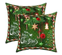 Christmas Pillow Cases Cushion Covers 50x50cm Set of 2 Soft Xmas Snowflake Throw Pillow Covers Christmas Tree Room Decor Luxury Decorative Throw PillowCases Green Happy New Year Cushion Cases