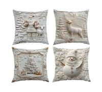 Christmas Pillow Cases - Soft Winter Decorations 18 X 18 Inch | 4 Pieces Christmas Pillow Cases for Sofa | Farmhouse Style Indoor Sofa for Holiday, Living Room, Bedroom