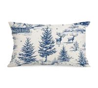 Christmas Pillow Cover 20x12 inch Blue Holiday Chinoiserie Winter Trees Decorative Throw Pillowcases Farmhouse Cushion for Couch Sofa Home Decor 74