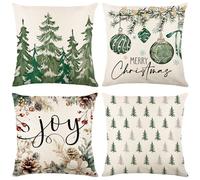 Christmas Pillow Covers 16 x 16 Inch Set of 4 Merry Christmas Trees Snowflake Joy Throw Pillow Covers Xmas Winter Holiday Decorative Pillow Covers Cushion Cases Decoration for Sofa Couch