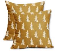 Christmas Pillow Covers 16x16 Set of 2 Mustard Yellow Xmas Tree Rustic Style Winter Decorative Outdoor Pillowcases Farmhouse Vintage Holiday Decorations Throw Cushion Case Decor for Couch Sofa Bed