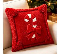 Christmas Pillow Covers 18x18 Inch, Embroidered Decorative Cushion Cover | Festive Embroidered Christmas Design Pillow Covers, Soft Plush Holiday Xmas Tree Candy Cane Pillowcase for Sofa Home Decor