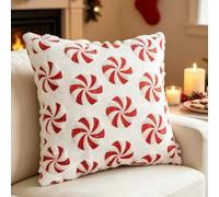 Christmas Pillow Covers 18x18 Inch, Embroidered Decorative Cushion Cover | Festive Embroidered Christmas Design Pillow Covers, Soft Plush Holiday Xmas Tree Candy Cane Pillowcase for Sofa Home Decor