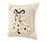 Christmas Pillow Covers 18x18 Inch with Embroidered Tree and Bow | Design Soft Woven Fabric Decorative Throw Cushion Cases for Sofa Couch Bed Holiday Home Decor Cream Dark 2 Pack