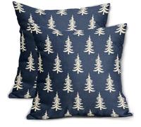 Christmas Pillow Covers 18x18 Set of 2 Dark Blue Xmas Tree Rustic Style Winter Print Decorative Outdoor Pillowcases Farmhouse Vintage Holiday Decorations Throw Cushion Case Decor for Couch Sofa Bed