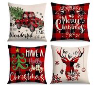Christmas Pillow Covers 18X18 Set of 4, Christmas Decorative Throw Pillows for Couch Sofa Chairs Seating Bench