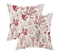 Christmas Pillow Covers 20x20 Inch Set of 2,Burgundy Red Wild Flower Plant Throw Pillows Case,Seasonal Floral Outdoor Decorative Square Linen Farmhouse Decor Cushion Covers for Home Sofa bed Couch