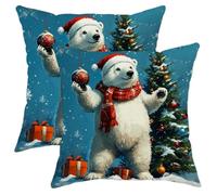 Christmas Pillow Covers Set of 2, Polar Bear Holiday Decor Cushion Cases, Festive Throw Pillows for Winter Home Sofa Bed Couch 16x16 Inch