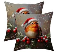Christmas Pillow Covers Set of 2, Red Robin Bird Decorative Throw Pillows Case, Winter Holiday Home Decor Cushion Covers for Sofa Bed Couch 20x20 Inch