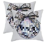 Christmas Pillow Covers Set of 2, Snow Leopard Disco Ball Throw Pillowcase, Winter Elegant Decorative Cushion Covers for Home Sofa Bed Couch 18x18 Inch