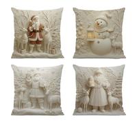 Christmas Pillow Covers Set of 4 | 18x18in Christmas Themed Cushion Covers | Single Side Printing White C-hristmas Pillow Cover | Soft C-hristmas Decorations Throw Cushion Case for Sofa, Home Decor