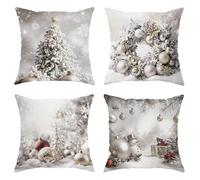 Christmas Pillow Covers Set of 4, Silver Snowflake Decorative Throw Pillow Cases, Festive Holiday Square Cushion Covers for Home Sofa Bed Couch 16x16 Inch