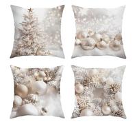Christmas Pillow Covers Set of 4, White and Gold Snowflake Décor Throw Pillow Cases, Winter Seasonal Decorative Cushion Covers for Home Sofa Bed Couch 18x18 Inch