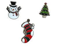 Christmas Pin Badge Snowman Tree Stocking Metal Enamel Lapel Brooch Set of 3 NEW