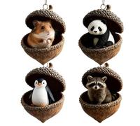 Christmas Pine Cone Animal Ornaments, 4 Pack Cute Forests Animals Acorn Ornament, Personalized 2D Flat Animal Ornaments For Christmas Trees For C-Hristmas Tree Bag Cell Phone Keys(E)