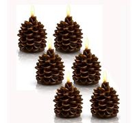 Christmas Pine Cone Flameless LED Candles Christmas Pinecone Candle Decorations Real Wax Unscented Battery Operated Candle for Thanksgiving Christmas Winter Holiday Decoration (Brown 6pcs)