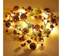 Christmas Pine Cone String Lights,6.5 FT Red Berries Pinecone Christmas Garland,20 LED Battery Operated Fairy Lights for Mantle Fireplace Door Home Christmas Holiday Party Indoor Outdoor Decor