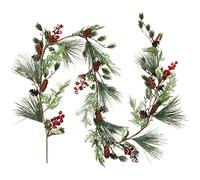 Christmas Pine Needle Garland,1.8 M Christmas Pinecones Garland Artificial Christmas Garland with Holly Leaves Pine Needles Red Berry Holiday Garland for Winter Home Mantle Fireplace Stairs Decoration