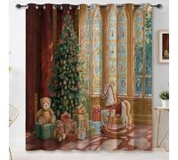 Christmas Pine Trees Teddy Bears Blackout Curtains for Living Room Bedroom W55 x L90 Inch (2 Panels), Cream Print Eyelet Curtain Thermal Insulated Noise Reducing Window Curtain Drapes