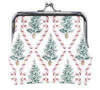 Christmas Pine Trees White Women Cute Coin Purse Leather Kiss Lock Buckle Coin Change Pouch Wallet, Christmas Pine Trees White, OneSize