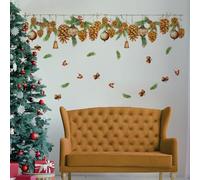 Christmas Pine Wall Decal, 121x37 cm Holiday Garland with Ornaments