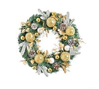 Christmas Pine Wreath For Holiday Decoration Featuring Pinecones, Golden Balls, Leaves And Berries For Door Party Wall Decor(without lights)