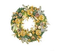 Christmas Pine Wreath For Holiday Decoration Featuring Pinecones, Golden Balls, Leaves And Berries For Door Party Wall Decor(with lights)