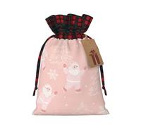 Christmas Pink Repeat Pattern Christmas Burlap Gift Bags With Drawstring And Tags - Tiny Small Gift Bags For Xmas Candy And Christmas Supplies, Christmas Drawstring Gift Bags 8.3×11.8in