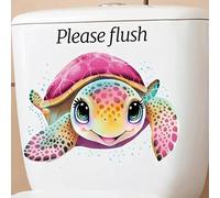 Christmas Pink Turtle Toilet Cover Sticker Decals,Spring Flower Leaf Butterfly Waterproof Toilet Lid Tank Seat Decals Cistern Self-Adhesive Bathroom Wall Sticker