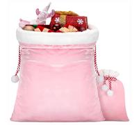 Christmas Pink Velvet Gift Bags - Santa Claus Design, Drawstring Backpack Style for Holiday Gifting