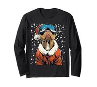 Christmas Pit Bull Ski Goggles Santa Dog Skier Snowboarder Long Sleeve T-Shirt
